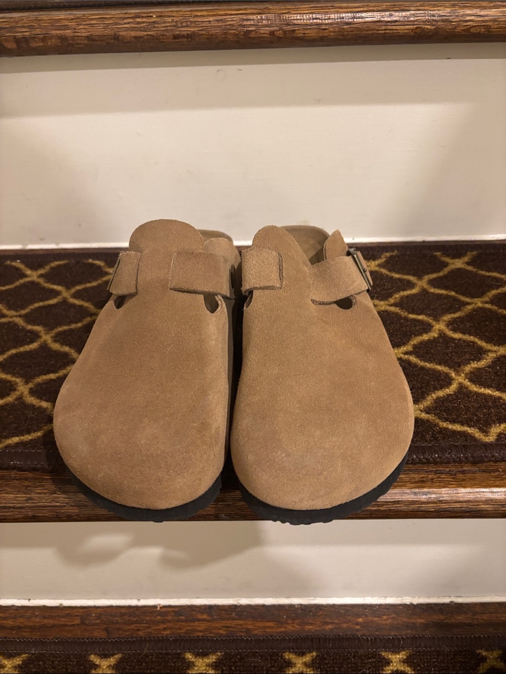 Suede Slip-On Clog Mules in Tan